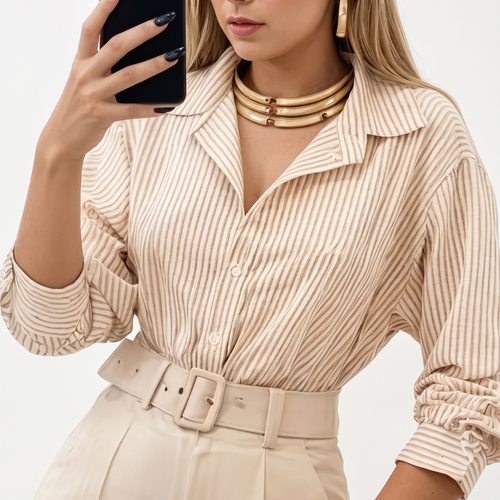 (KIT COM 3) Camisa Feminina Manga Longa Estilosa | PROMOÇÃO OUTONO